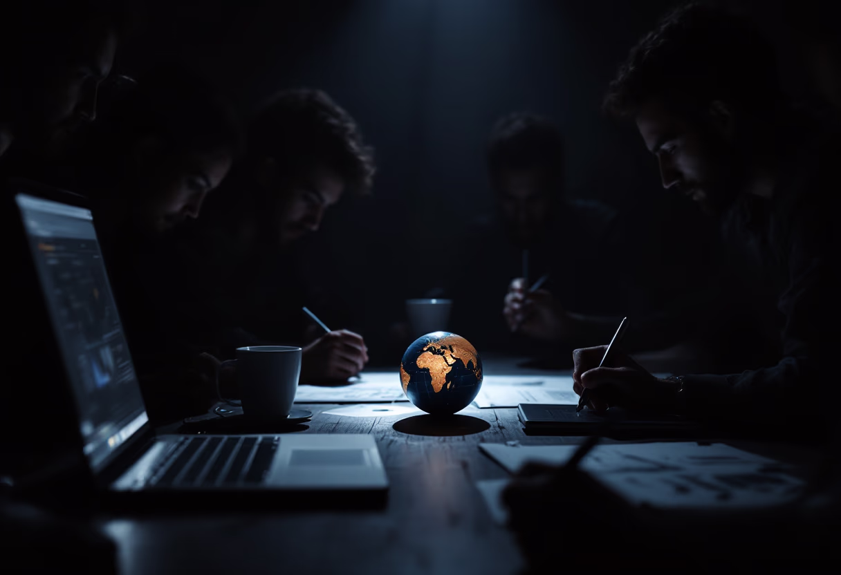 image of team brainstorming session (for a travel tech)